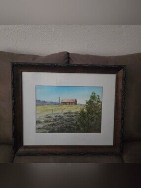 Mildred Tjeltweed Framed Rural Watercolor Landscape - Barn & Windmill